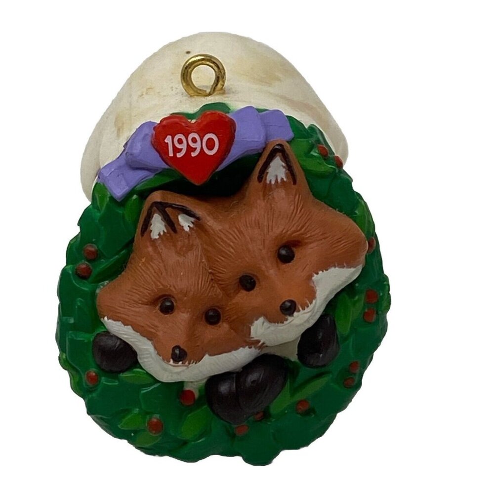1990 Hallmark Keepsake Ornament First Christmas Together Foxes In Log